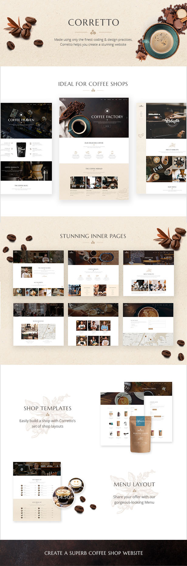 WordPress theme Corretto - A Modern Theme for Coffee Shops and Cafés (Restaurants & Cafes)
